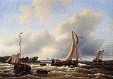 Sailing Paintings - Sailing Vessels On The Zuiderzee by Petrus Jan Schotel